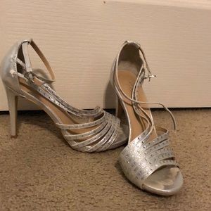Thalia Sodi silver strap heels